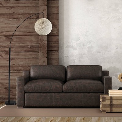 Havana Bronze Arc Floor Lamp with Cream Rattan Shade