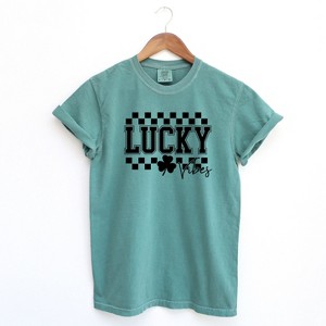 Simply Sage Market Women's Lucky Vibes Checkered Short Sleeve Garment Dyed Tee - 1 of 2
