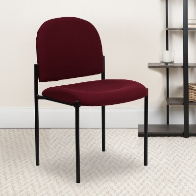Burgundy Fabric and Vinyl Stackable Metal Side Chair