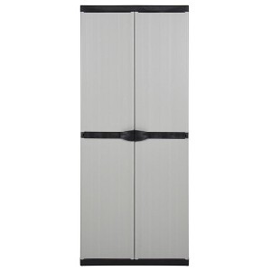 vidaXL Garden Storage Cabinet with 3 Shelves - Sturdy PVC and PP Material - Lockable Design - Suitable for Outdoors - Gray&Black, 26.8"x15.7"x66.1" - 1 of 4