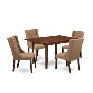 5-Piece Mahogany Finish Solid Wood Top Button Tufted Dining Room Set  (Seats-4) - 1 of 4