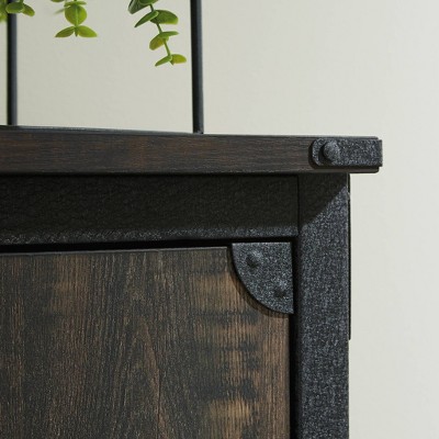 Carbon Oak Industrial China Cabinet with Metal Frame