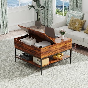 Lift Top Coffee Table with Storage, Rectangle Accent Center Table with Hidden Compartment, Wooden Cocktail Table for Living Room Office - 1 of 4