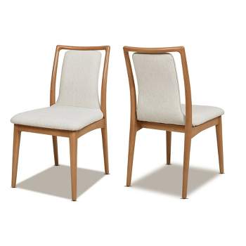 Jennifer Taylor Home Scandi Upholstered Natural Light Brown Wood Dining Chair, Set of 2, White Pepper Stain Resistant High Performance Polyester