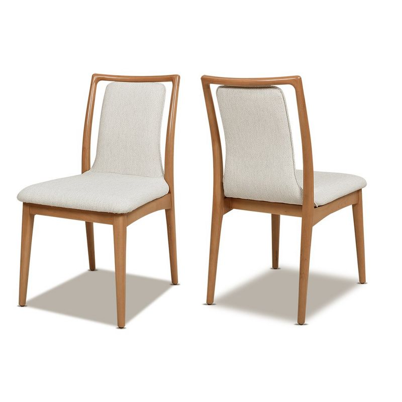 Jennifer Taylor Home Scandi Upholstered Natural Light Brown Wood Dining Chair, Set of 2, White Pepper Stain Resistant High Performance Polyester, 1 of 6