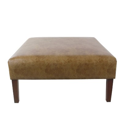 Light Brown Faux Leather Square Coffee Table Ottoman