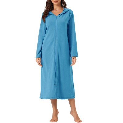 cheibear Women's Zip Up Sweatshirt Robe Hooded Long House Coat Bathrobe Fall Winter