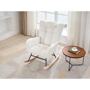 Rocking Chair Teddy Upholstered Glider Rocker Rocking Accent Chair Padded Seat with High Backrest Armchair Comfy Side Chair - 1 of 4