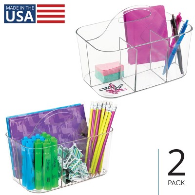 mDesign Small Plastic Caddy Tote for Desktop Office Supplies, 2 Pack, Clear