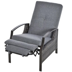 Resenkos Outdoor Comfort Deluxe Lounge Chair, Reclining Patio Lounge With Cushions & Footrest, PE Wicker for Balcony & Porch, Gray - 1 of 4