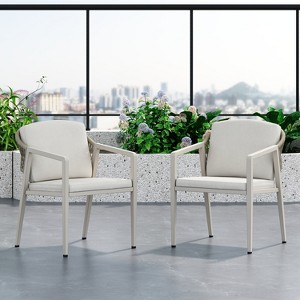 APRILSOUL31.30"Outdoor Dining Chair Set of 2, Wicker Rattan Woven Patio Chairs, Outdoor Armchair Seating - 1 of 4