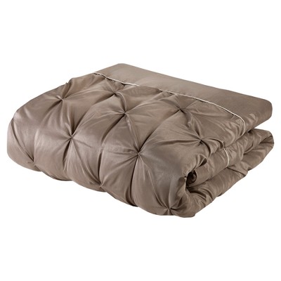 Taupe Queen Microfiber 24-Piece Bedding Set with Tufted Details