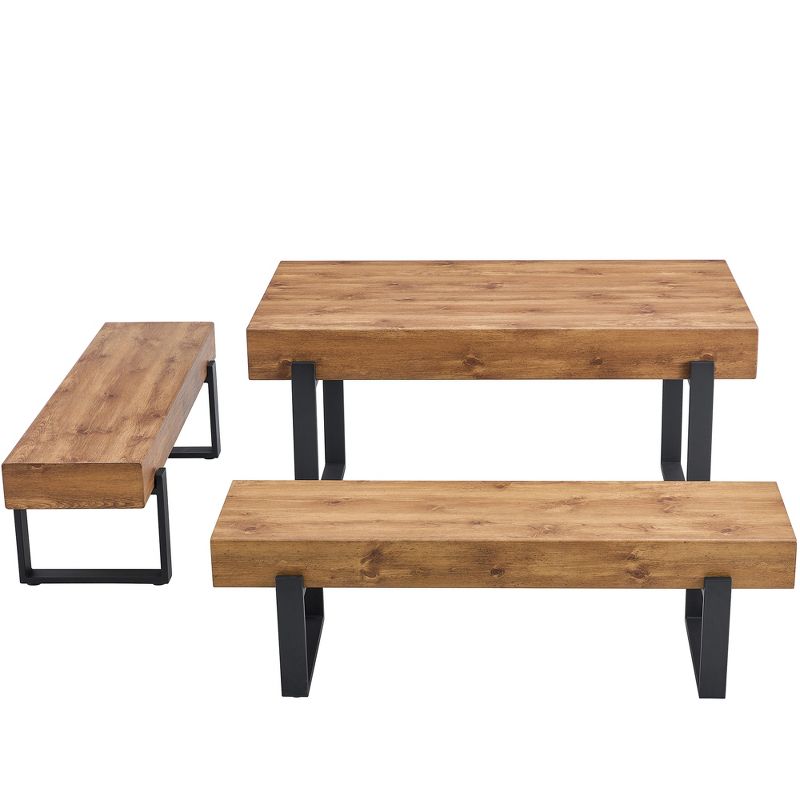 4/3-Piece Dining Table Set for 4-6 People, 59" Kitchen Table Set with Bench, Natural Wood Wash 4M - ModernLuxe, 4 of 14
