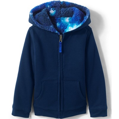 Lands End Kids Girls Blue Fleece Hooded Full Zip Jacket Size M(8-10)