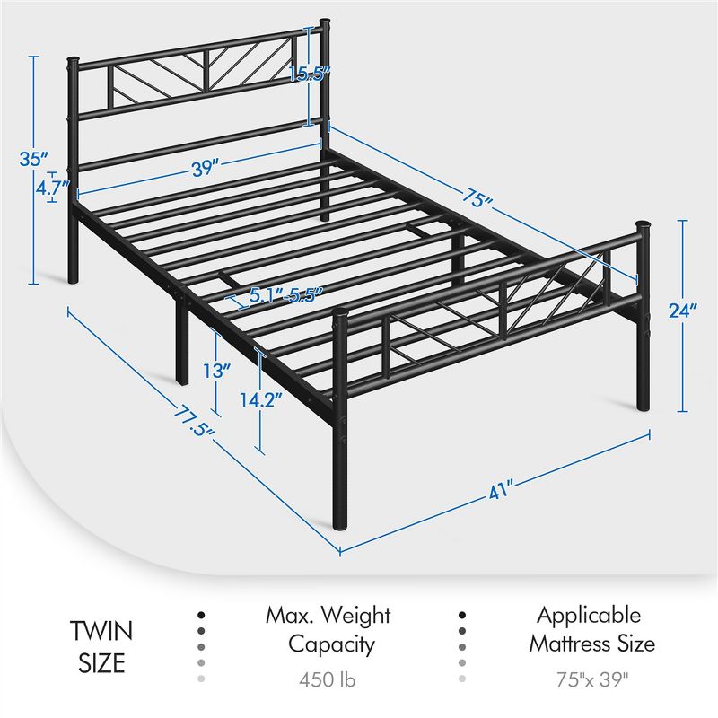 Yaheetech Metal Platform Bed with Arrow Design Headboard and Footboard, 3 of 9