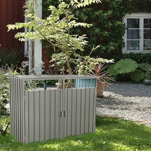 Gulches Garbage Bin Shed Stores 2 Trash Cans Metal Outdoor Bin Shed for Garbage Storage,Stainless Galvanized Steel, Bin Shed for Garden Yard Lawn,Grey - 1 of 4