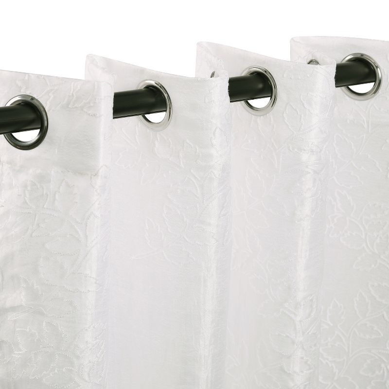 Lightweight Floral Embroidered Semi-Sheer 2-Piece Curtain Panel Set with Stainless Grommet Header - Blue Nile Mills, 2 of 5