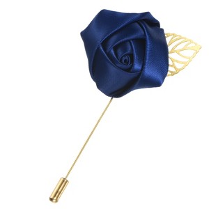 Unique Bargains Wedding Groom Suit Ribbon Rose Flower Lapel Pin with Gold Leaf 1 Pc - 1 of 4