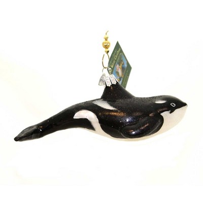 Handcrafted Black and White Glass Orca Whale Ornament