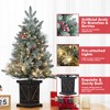 3ft Christmas Tree Pre-Lit Artificial Christmas Tree with Vintage Potted Base, Flocked Snow 70 Warm White LED Lights Red Berries - 2 of 4