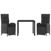 vidaXL Patio Dining Set Wicker Table and Chair with Cushions Black Poly Rattan - 35.4" Table Length 2x Armchair + Table - 3 of 4