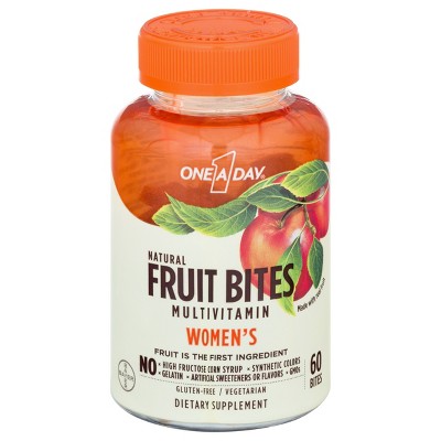One A Day Women’s Fruit Bites Multivitamin, 60 Ct – Gluten-Free with Immune Support, Vitamins A, D, E, B6, B12, Biotin & More
