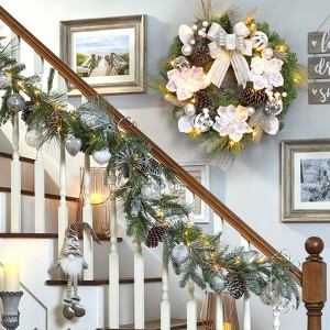 24 Inch Christmas Wreath - Outdoor Wreath, 8 Function Holiday Decoration, Festive Christmas Decor - 1 of 4