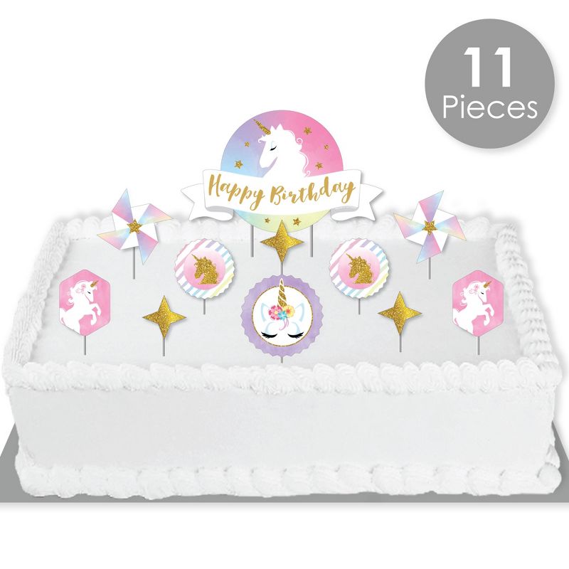 Big Dot of Happiness Rainbow Unicorn - Magical Unicorn Birthday Party Cake Decorating Kit - Happy Birthday Cake Topper Set - 11 Pieces, 2 of 7