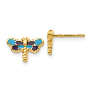 Black Bow Jewelry Kids 10mm Blue Dragonfly Post Earrings in 14k Yellow Gold and Enamel - 1 of 4