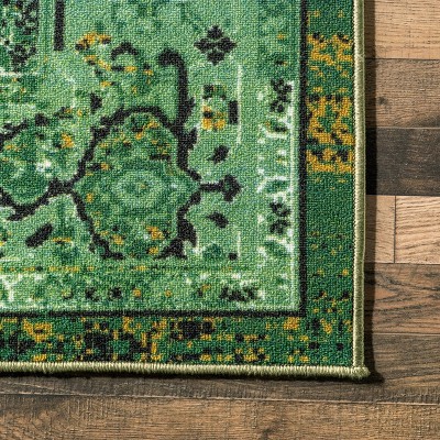 Handmade Easy-Care Green Synthetic 4' x 6' Rectangular Rug