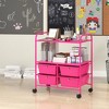 Tangkula 4-Drawer Rolling Storage Cart with 2 Shelves Mobile Utility Cart with Removable Drawers and Metal Frame with Lockable Wheels Pink - 4 of 4