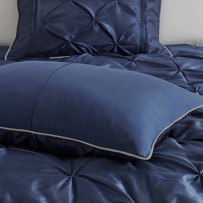 Navy Pintuck Embellished California King Comforter Set