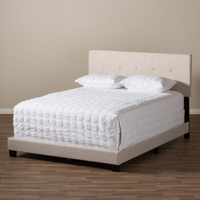 Queen Light Beige Upholstered Bed with Tufted Headboard