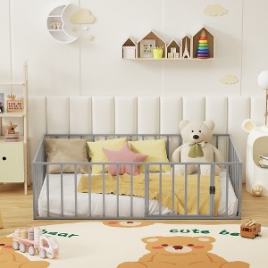 Montessori Bed Metal Floor Platform Frame with Safety Guardrails Fence Easy Assembly for Bedroom - 1 of 4