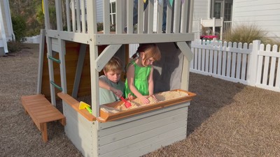 Funphix Outdoor Wooden Playhouse with Climbing Ramp and Telescope