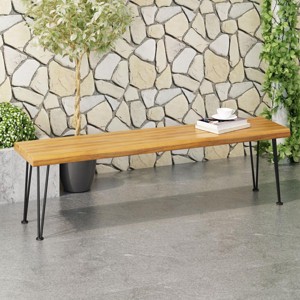 62" Industrial Wood and Metal Bench with Faux Live Edge for Outdoor Patio Seating -3irtyhousy - 1 of 4