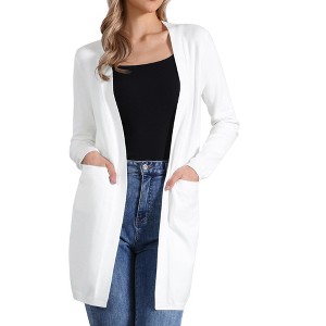 INSPIRE CHIC Women's Long Sleeve Open Front Lightweight Knit Long Cardigan Sweater - 1 of 4