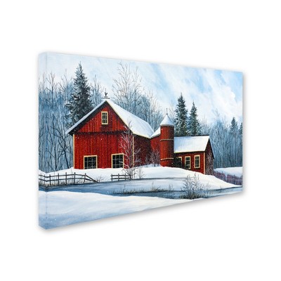 Trademark Fine Art -Debbi Wetzel 'Red Barn Winter' Canvas Art