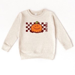 The Juniper Shop SmileyWorld Pumpkin Face Checkered Toddler Sweatshirt - 3T - Natural - 1 of 4