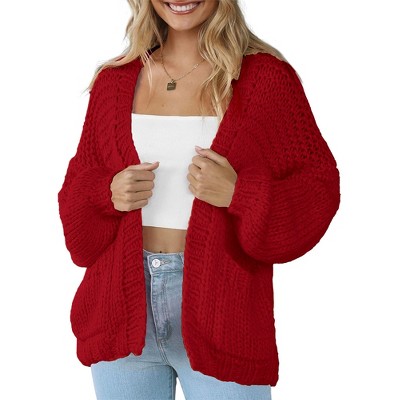Womens Sweater Knit Cardigan with Pockets Open Front Cable Knit Sweater Chunky Thick Sweater Cardigan for Winter Comfy Knitwear
