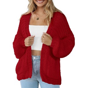 Womens Sweater Knit Cardigan with Pockets Open Front Cable Knit Sweater Chunky Thick Sweater Cardigan for Winter Comfy Knitwear - 1 of 4