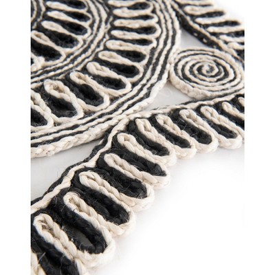 Handmade Black and White Braided Jute Round Area Rug