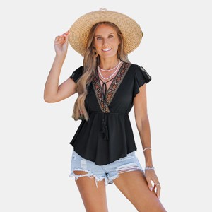 Women's Boho Chic Embroidered Tie-Front Top - Cupshe - 1 of 4