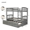 Twin Over Twin Bunk Bed with Trundle & Storage Drawers, Wooden Bunk Bed with Ladder & Safety Rail for Kids & Teens, White/Gray/Espresso - ModernLuxe - 4 of 4