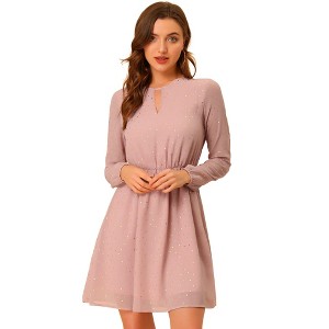 INSPIRE CHIC Women's Choker V Neck Vintage Flared Gilding Metallic Shiny Star A-Line Dress - 1 of 4