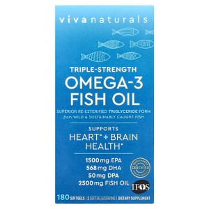 Viva Naturals Omega-3 Fish Oil, Triple-Strength, 180 Softgels (1,250 mg per Softgel) - 1 of 3