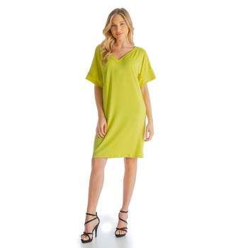 Womens Knee Length Dress Loose Fit V-Neck T-Shirt Style Dress