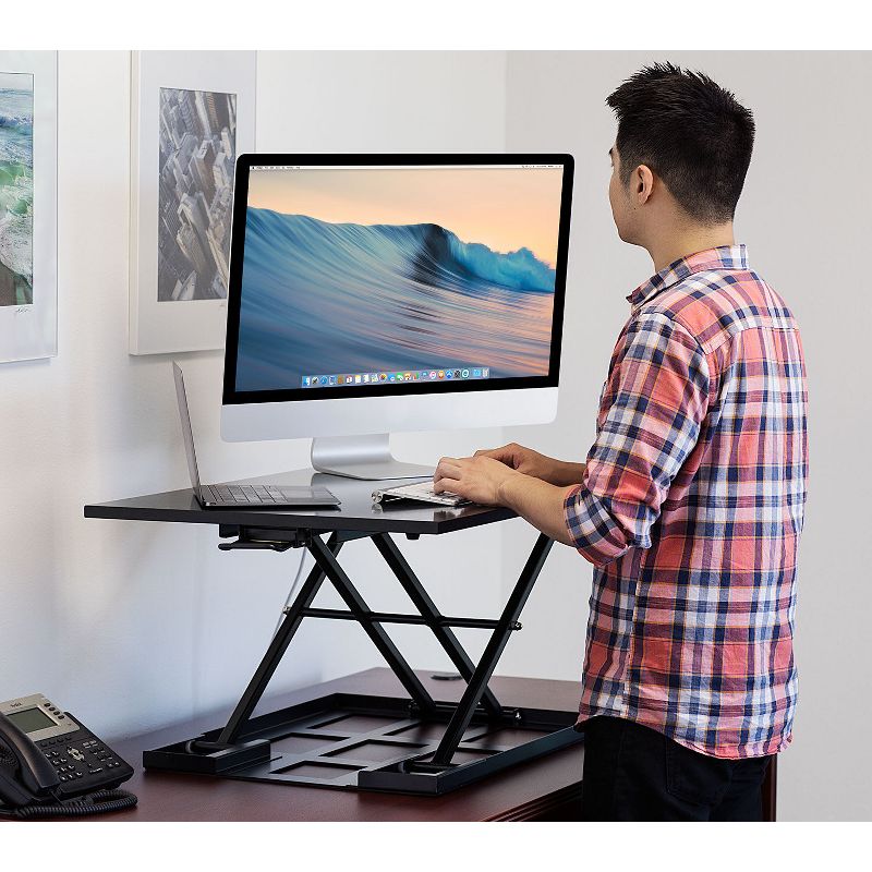 Mount-It! Standing Desk Converter, Height Adjustable Sit Stand Desk, 32x22 Inch Preassembled Stand Up Desk Converter, Ultra Low Profile Design, Black, 3 of 7