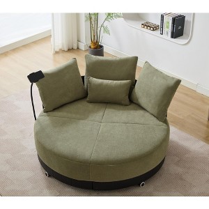 52.75'' Polyester Oversized Round Swivel Chair with Adjustable Phone Stand, Throw Pillows and Rotating Pulley - 1 of 4