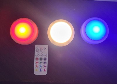 Novelty Place - 3 Pack LED Puck Lights with Remote Control RGB Color Changing LED Closet Lights Dimmable Under Cabinet Lighting Timing Function Night